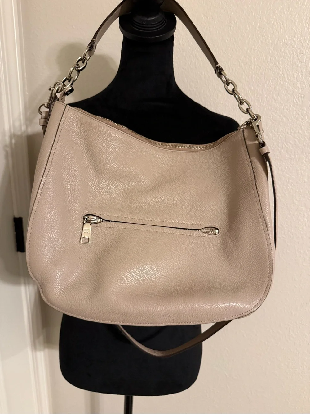 Coach Pebbled Leather Shoulder Bag in Light Taupe - Elle Hobo Bag